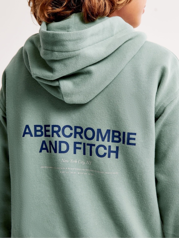 Abercrombie & Fitch Zelená Back Logo Pullover Mikina s kapucí - Image 6 of 9
