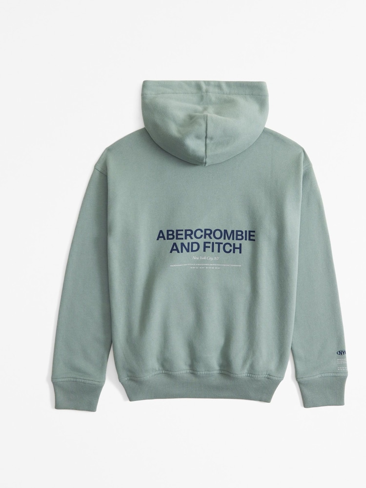 Abercrombie & Fitch Zelená Back Logo Pullover Mikina s kapucí - Image 8 of 9