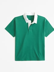 Abercrombie & Fitch Green Stripe Rugby 100% Cotton Polo Shirt - Image 1 of 1