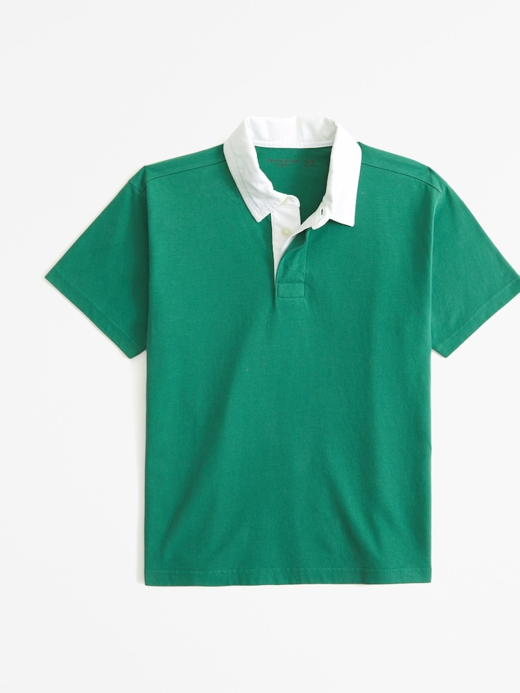 Abercrombie & Fitch Green Stripe Rugby 100% Cotton Polo Shirt - Image 1 of 1 Abercrombie & Fitch Green Stripe Rugby 100% Cotton Polo Shirt - Image 1 of 1