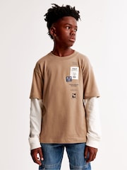 Abercrombie & Fitch Natural Graphic Logo 2 Layer T-Shirt - Image 1 of 8