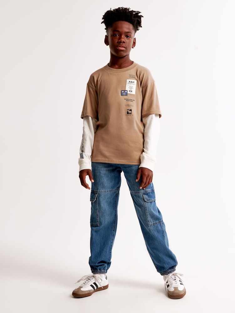 Abercrombie & Fitch Natural Graphic Logo 2 Layer T-Shirt - Image 3 of 8