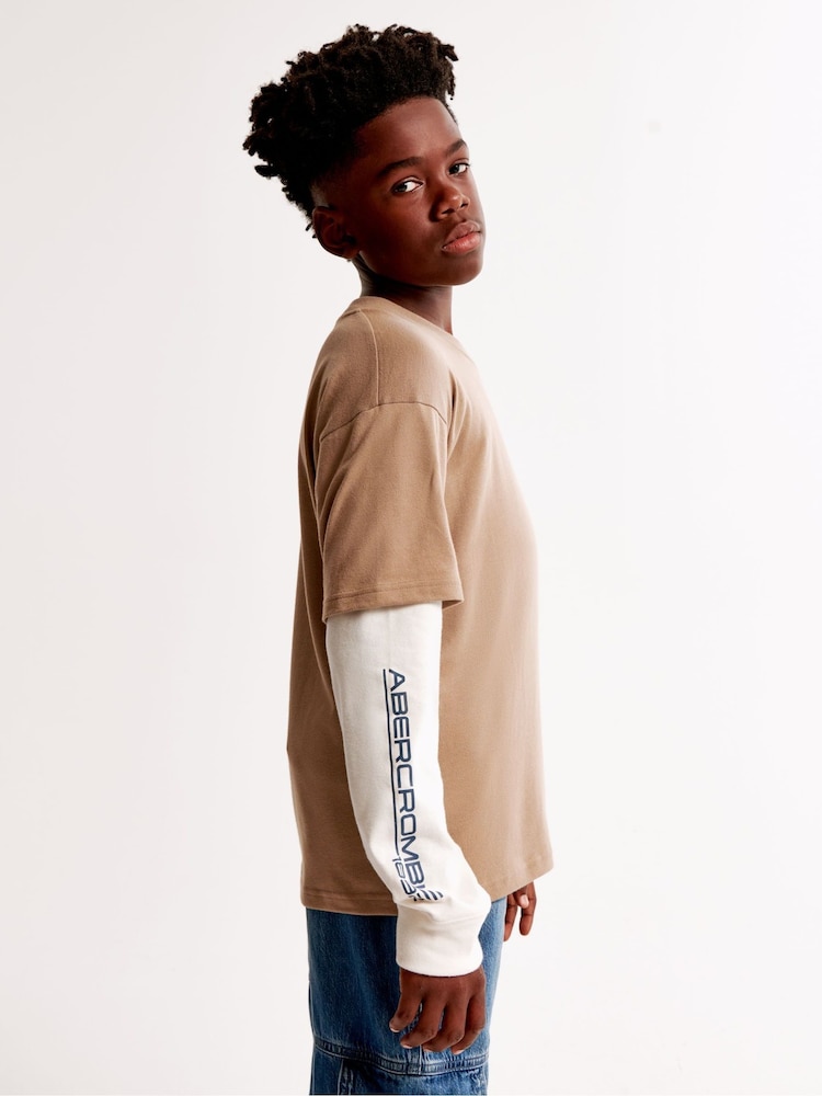 Abercrombie & Fitch Natural Graphic Logo 2 Layer T-Shirt - Image 4 of 8