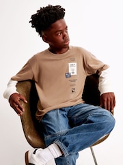 Abercrombie & Fitch Natural Graphic Logo 2 Layer T-Shirt - Image 5 of 8