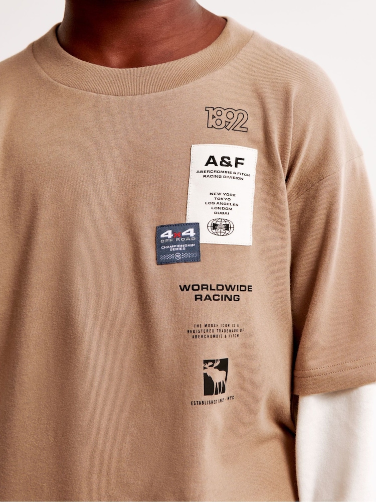 Abercrombie & Fitch Natural Graphic Logo 2 Layer T-Shirt - Image 6 of 8
