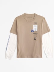Abercrombie & Fitch Natural Graphic Logo 2 Layer T-Shirt - Image 7 of 8