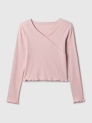 Gap Pink V-Neck Ribbed Long Sleeve Wrap Top (4-13yrs) - Image 1 of 2