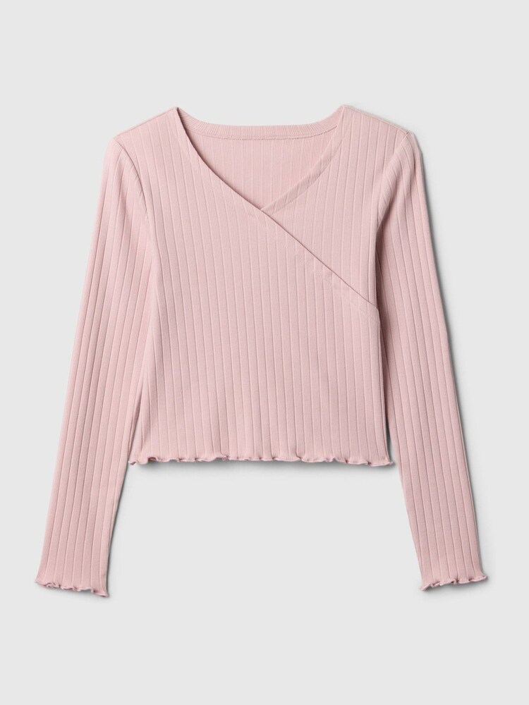 Gap Pink V-Neck Ribbed Long Sleeve Wrap Top (4-13yrs) - Image 1 of 2 Gap Pink V-Neck Ribbed Long Sleeve Wrap Top (4-13yrs) - Image 1 of 2