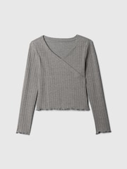 Gap Grey V-Neck Ribbed Long Sleeve Wrap Top (4-13yrs) - Image 1 of 3