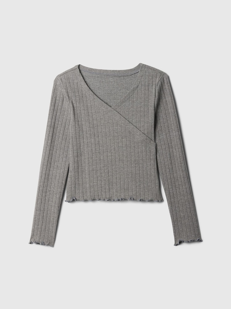 Gap Grey V-Neck Ribbed Long Sleeve Wrap Top (4-13yrs) - Image 1 of 3 Gap Grey V-Neck Ribbed Long Sleeve Wrap Top (4-13yrs) - Image 1 of 3