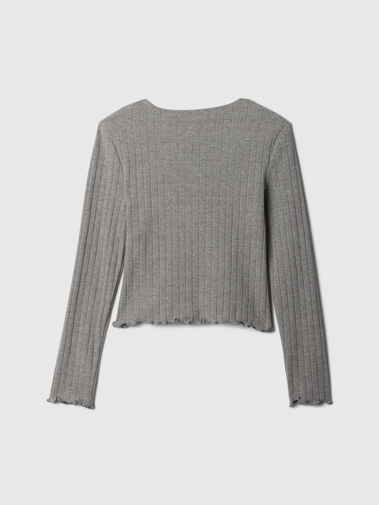 Gap Grey V-Neck Ribbed Long Sleeve Wrap Top (4-13yrs) - Image 2 of 3 Gap Grey V-Neck Ribbed Long Sleeve Wrap Top (4-13yrs) - Image 2 of 3