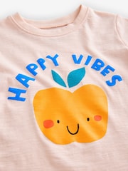 Pale Pink Happy Vibes 100% Cotton Short Sleeve T-Shirt (3mths-7yrs) - Image 3 of 3