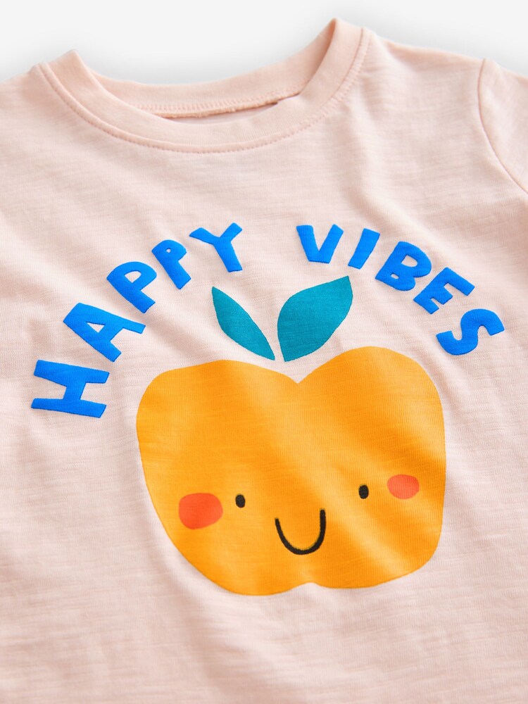 Pale Pink Happy Vibes 100% Cotton Short Sleeve T-Shirt (3mths-7yrs) - Image 3 of 3