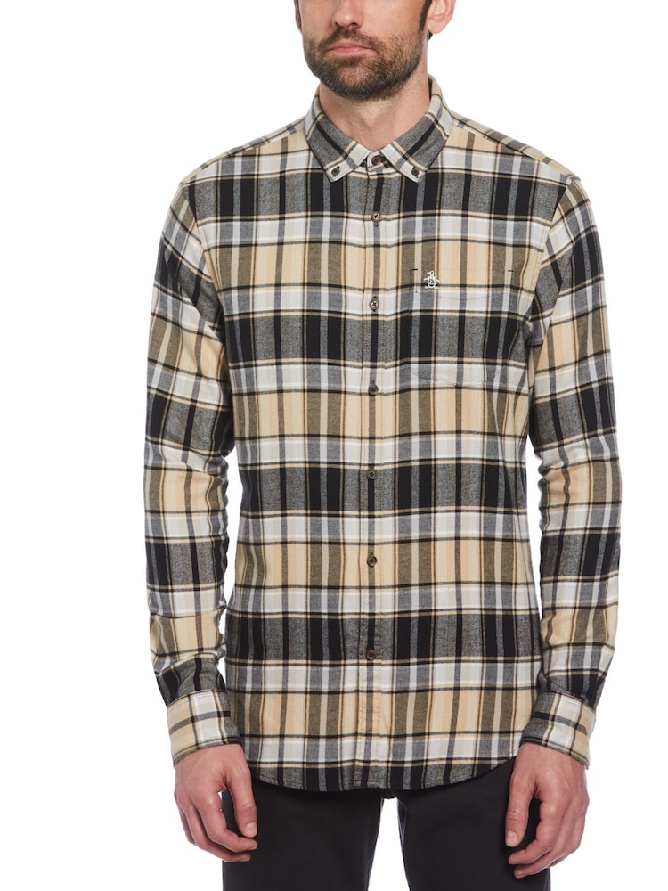 Original Penguin Plaid Flannel Stretch Black Shirt - Image 1 of 4