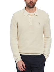 Original Penguin Natural 100% Cotton Mesh Polo Collar Sweater - Image 1 of 4