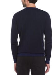 Original Penguin Blue Jacquard Tonal Stripe Crew Neck 100% Cotton Sweater - Image 2 of 4