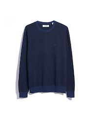 Original Penguin Blue Jacquard Tonal Stripe Crew Neck 100% Cotton Sweater - Image 4 of 4