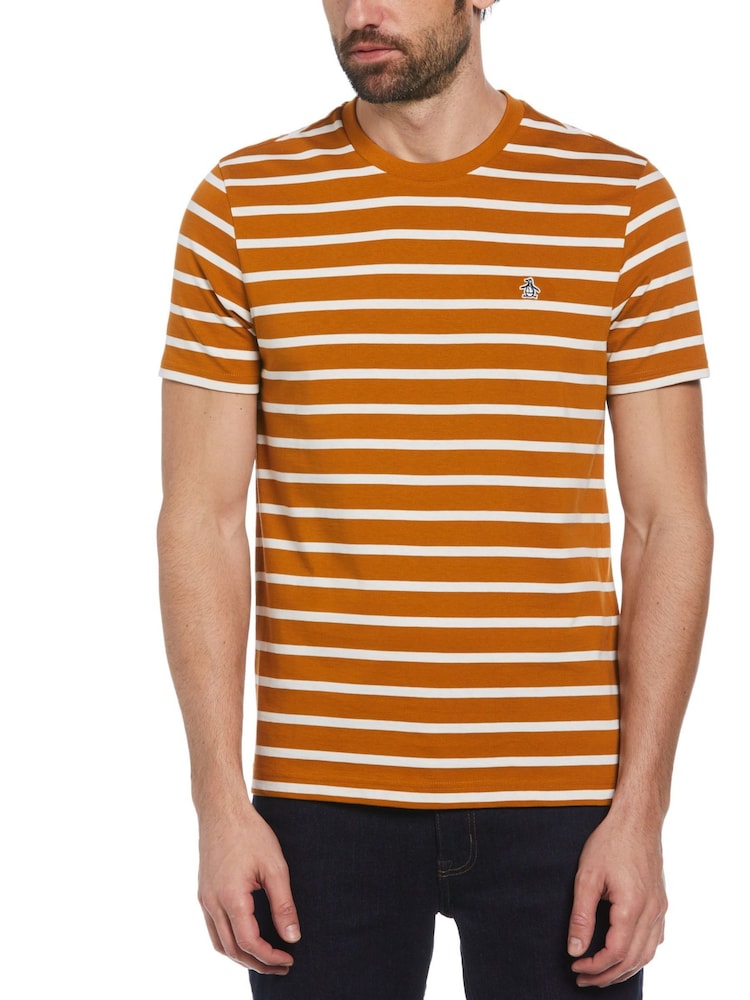 Original Penguin Breton Stripe Jersey Brown T-Shirt - Image 1 of 4