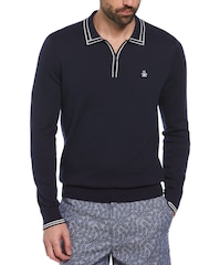 Original Penguin Blue Cashmere Like 100% Cotton Polo Neck Sweater - Image 1 of 4