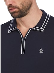 Original Penguin Blue Cashmere Like 100% Cotton Polo Neck Sweater - Image 3 of 4