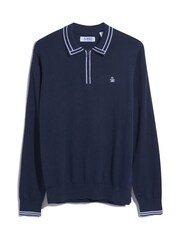 Original Penguin Blue Cashmere Like 100% Cotton Polo Neck Sweater - Image 4 of 4