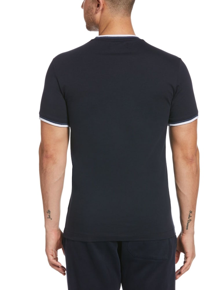 Original Penguin Blue Sticker Pete Ringer T-Shirt in Dark Sapphire - Image 2 of 3