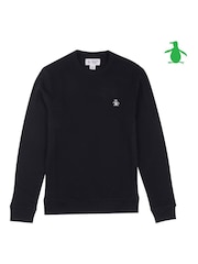 Original Penguin Sticker Pete Fleece Crew Neck Black Sweatshirt - Image 3 of 3