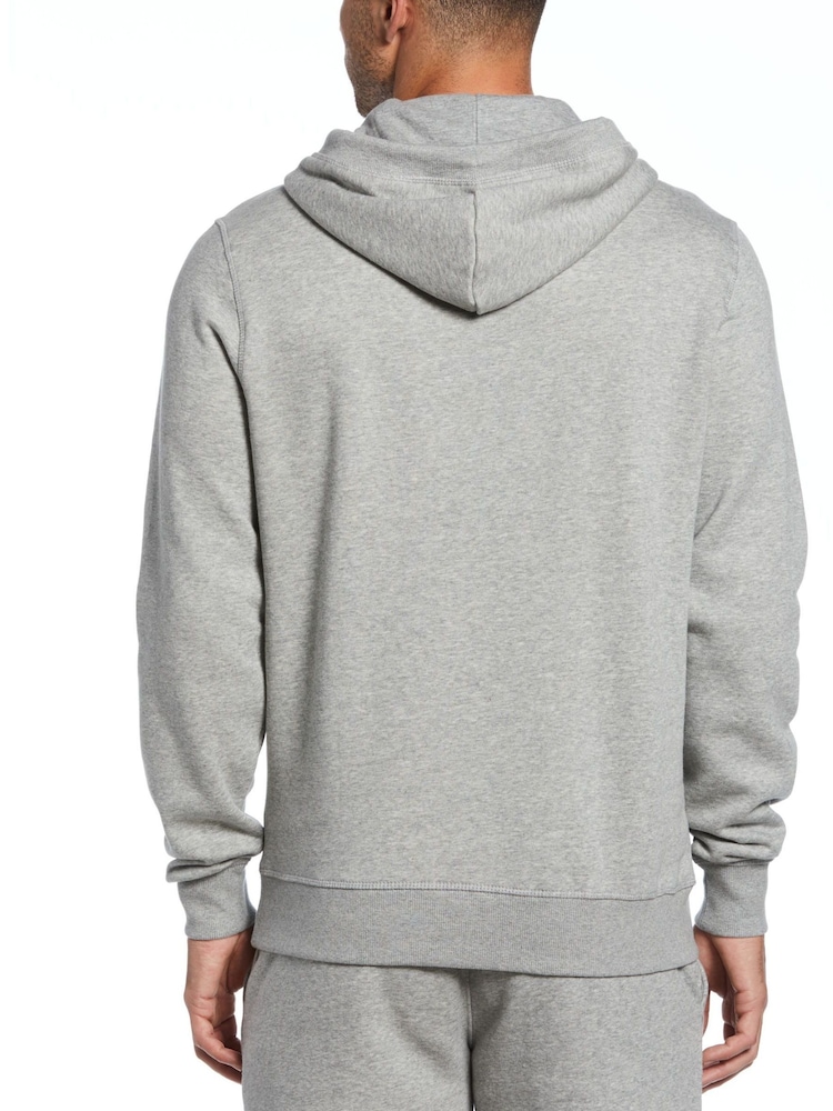 Original Penguin Grey Sticker Pete Fleece Hooded Sweatshirt in Rain Heather - Image 2 of 3 Original Penguin Grey Sticker Pete Fleece Hooded Sweatshirt in Rain Heather - Image 2 of 3