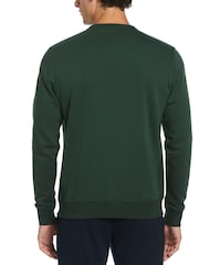 Original Penguin Green Sticker Pete Fleece Crew Neck Sweatshirt in Sycamore - Image 2 of 4