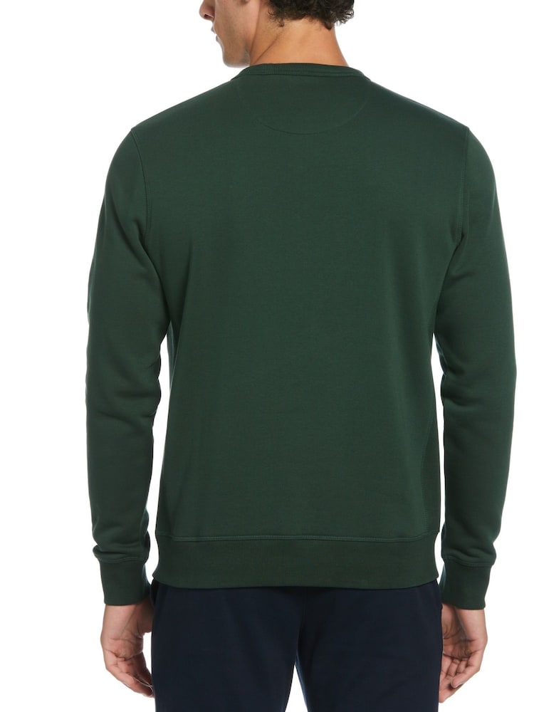 Original Penguin Green Sticker Pete Fleece Crew Neck Sweatshirt in Sycamore - Image 2 of 4