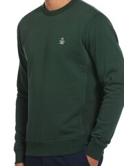 Original Penguin Green Sticker Pete Fleece Crew Neck Sweatshirt in Sycamore - Image 3 of 4