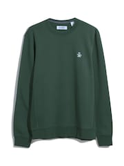 Original Penguin Green Sticker Pete Fleece Crew Neck Sweatshirt in Sycamore - Image 4 of 4