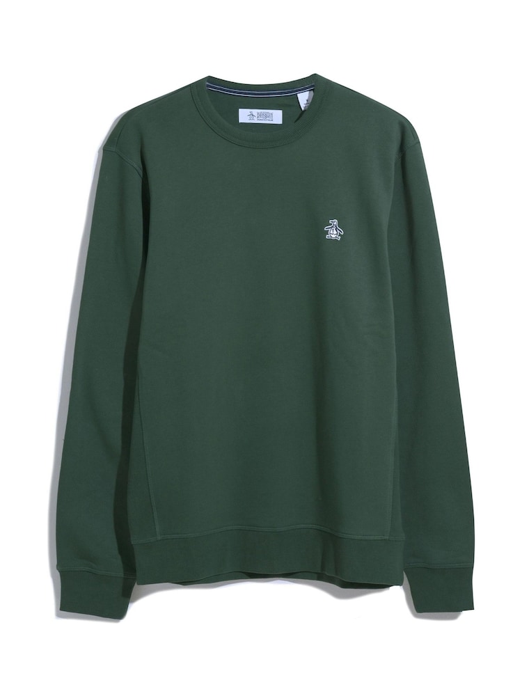 Original Penguin Green Sticker Pete Fleece Crew Neck Sweatshirt in Sycamore - Image 4 of 4