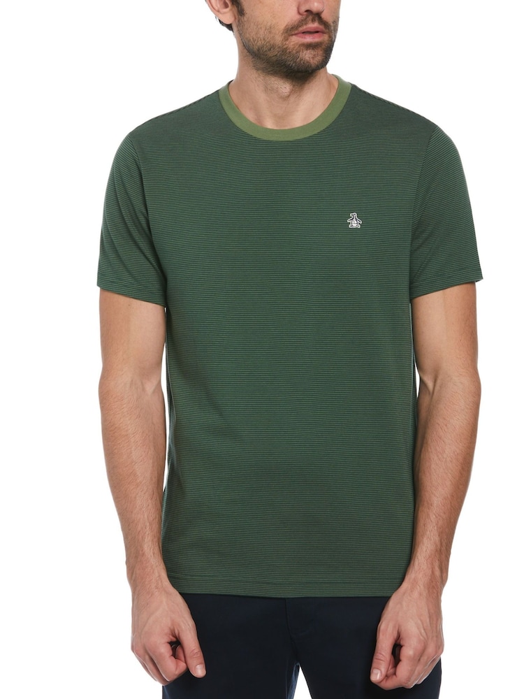 Original Penguin Green Jacquard Textured 100% Cotton Stripe T-Shirt - Image 1 of 4 Original Penguin Green Jacquard Textured 100% Cotton Stripe T-Shirt - Image 1 of 4