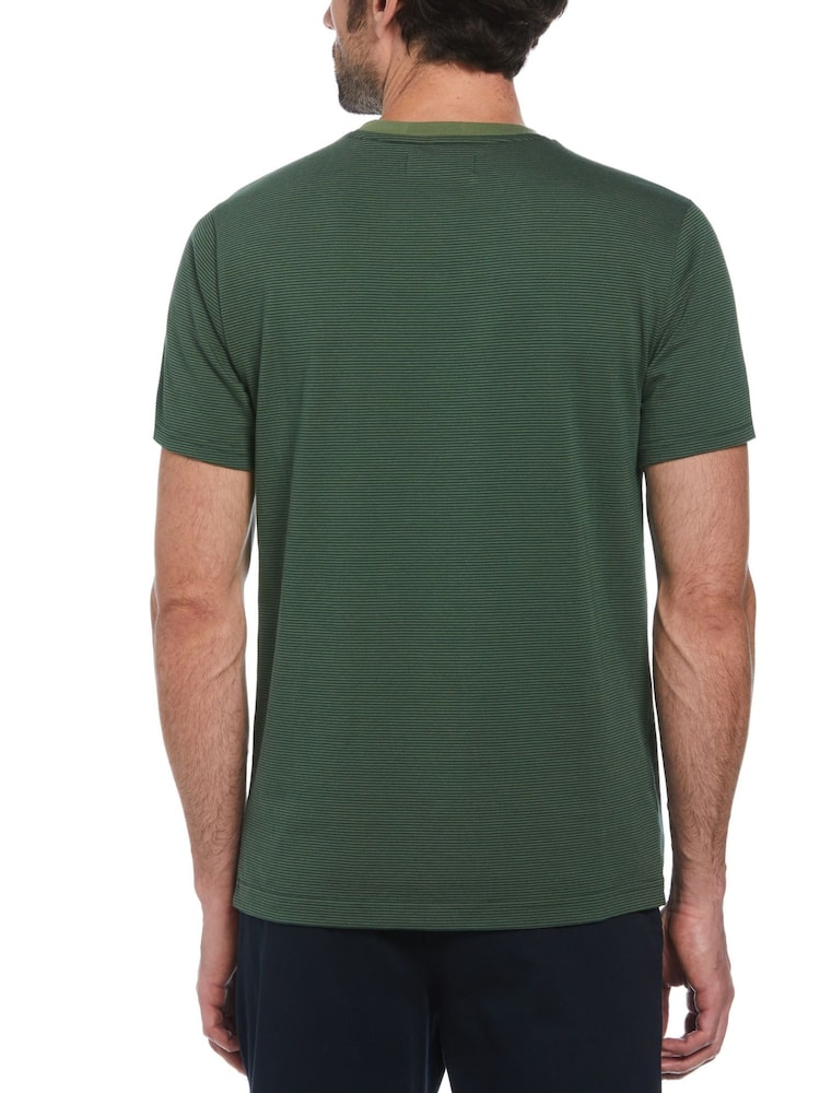 Original Penguin Green Jacquard Textured 100% Cotton Stripe T-Shirt - Image 2 of 4 Original Penguin Green Jacquard Textured 100% Cotton Stripe T-Shirt - Image 2 of 4