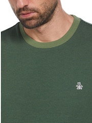 Original Penguin Green Jacquard Textured 100% Cotton Stripe T-Shirt - Image 3 of 4