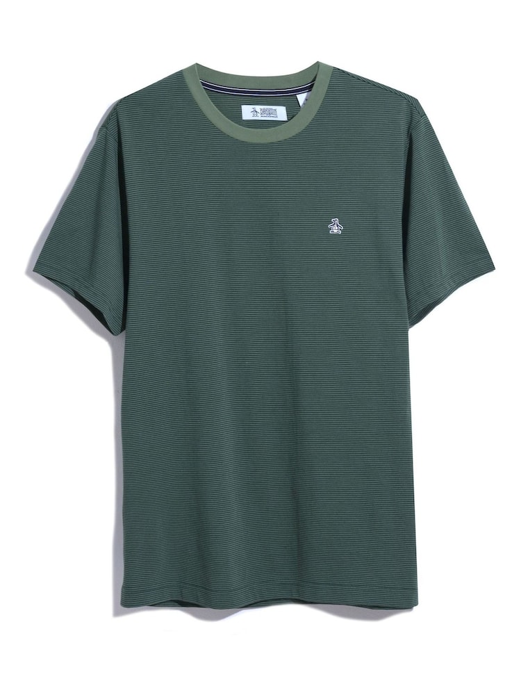 Original Penguin Green Jacquard Textured 100% Cotton Stripe T-Shirt - Image 4 of 4 Original Penguin Green Jacquard Textured 100% Cotton Stripe T-Shirt - Image 4 of 4
