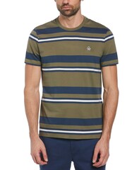 Original Penguin Green Auto Stripe 100% Cotton Jersey T-Shirt in Dusty Olive - Image 1 of 4