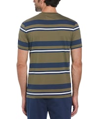Original Penguin Green Auto Stripe 100% Cotton Jersey T-Shirt in Dusty Olive - Image 2 of 4