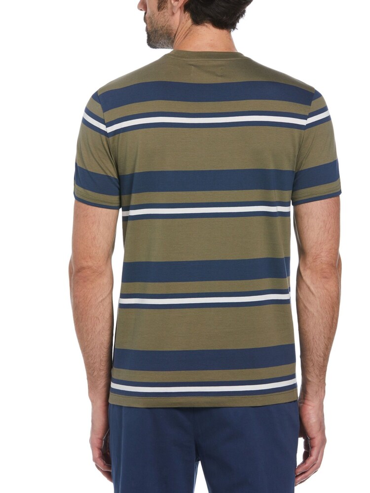 Original Penguin Green Auto Stripe 100% Cotton Jersey T-Shirt in Dusty Olive - Image 2 of 4