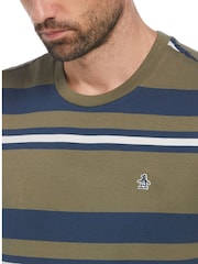 Original Penguin Green Auto Stripe 100% Cotton Jersey T-Shirt in Dusty Olive - Image 3 of 4