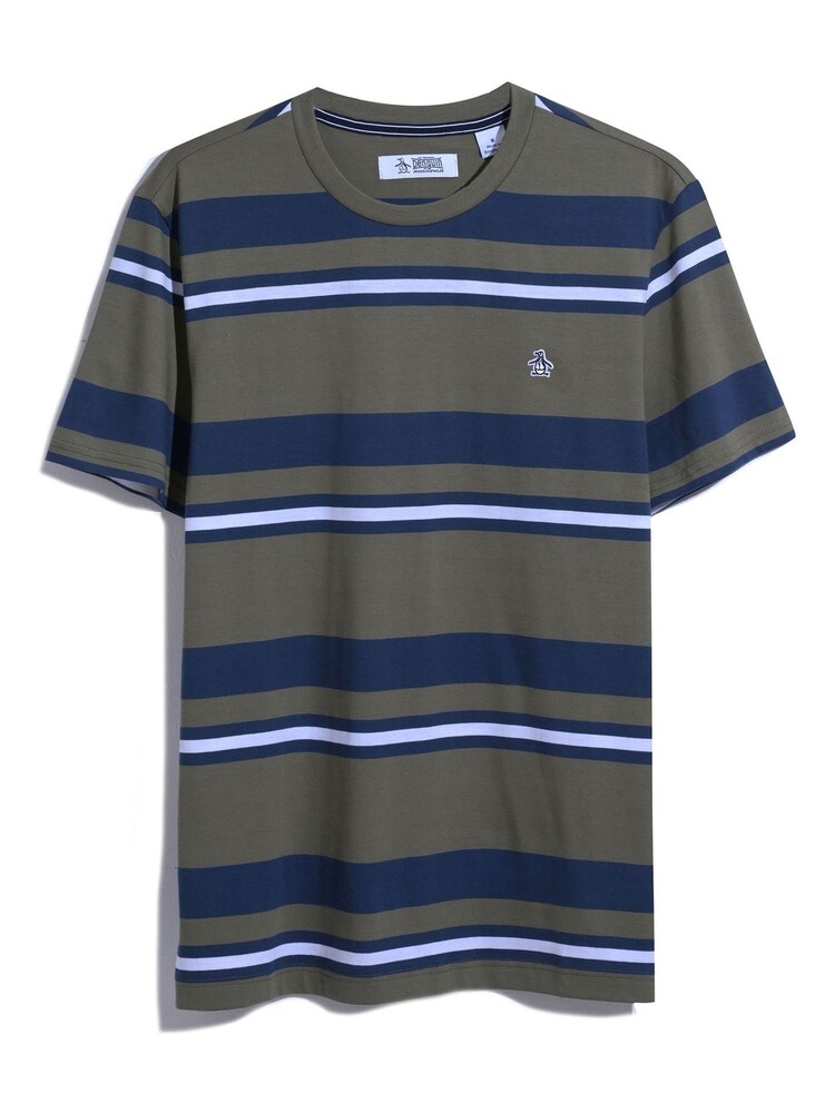Original Penguin Green Auto Stripe 100% Cotton Jersey T-Shirt in Dusty Olive - Image 4 of 4