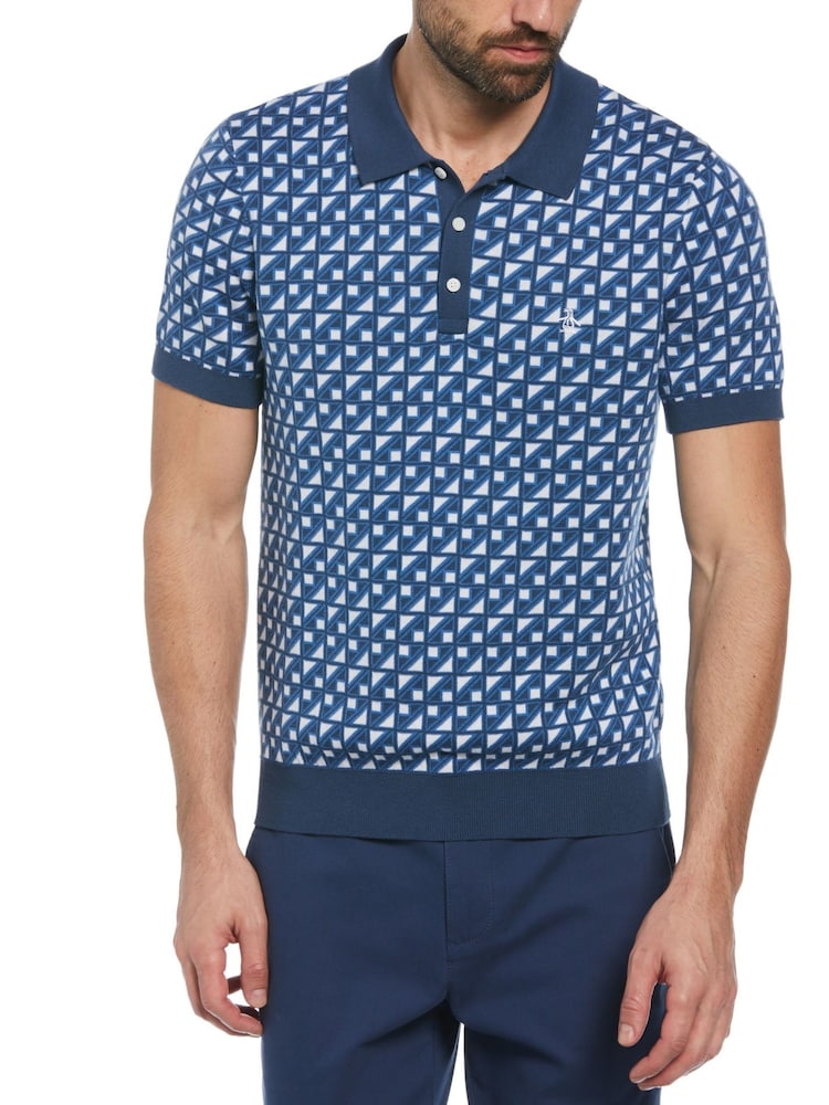 أزرق - قميص بولو جاكار بكُم قصير قطن 100% من Original Penguin - صورة 1 من 4