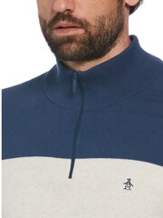 Original Penguin Green Quarter Zip Chest Stripe 100% Cotton Polo Collar Sweater - Image 3 of 4