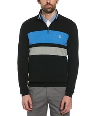 Original Penguin Quarter Zip Chest Stripe Polo Collar 100% Cotton Black Sweater - Image 1 of 4