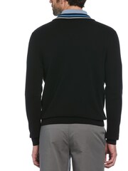 Original Penguin Quarter Zip Chest Stripe Polo Collar 100% Cotton Black Sweater - Image 2 of 4