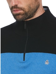 Original Penguin Quarter Zip Chest Stripe Polo Collar 100% Cotton Black Sweater - Image 3 of 4