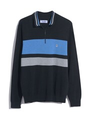 Original Penguin Quarter Zip Chest Stripe Polo Collar 100% Cotton Black Sweater - Image 4 of 4