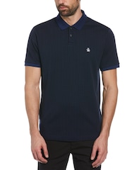 Original Penguin Blue Mini Geo Print Jacquard 100% Cotton Polo Shirt in Medieval - Image 1 of 4