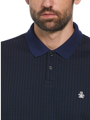 Original Penguin Blue Mini Geo Print Jacquard 100% Cotton Polo Shirt in Medieval - Image 3 of 4